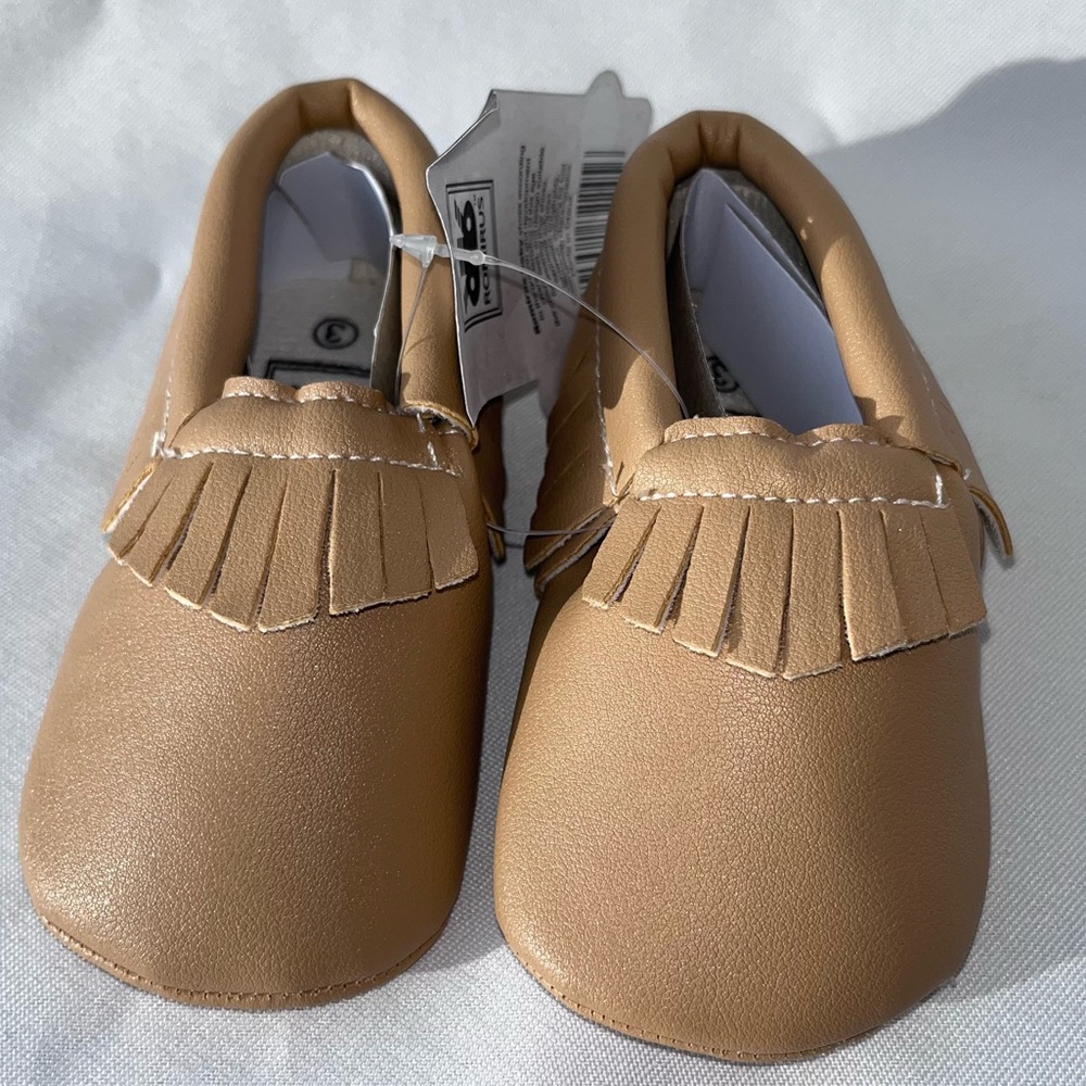 Romirus Baby Tan Shoes Size 3 Faux Leather Slip on Comfort Moccasins 12-18 Month